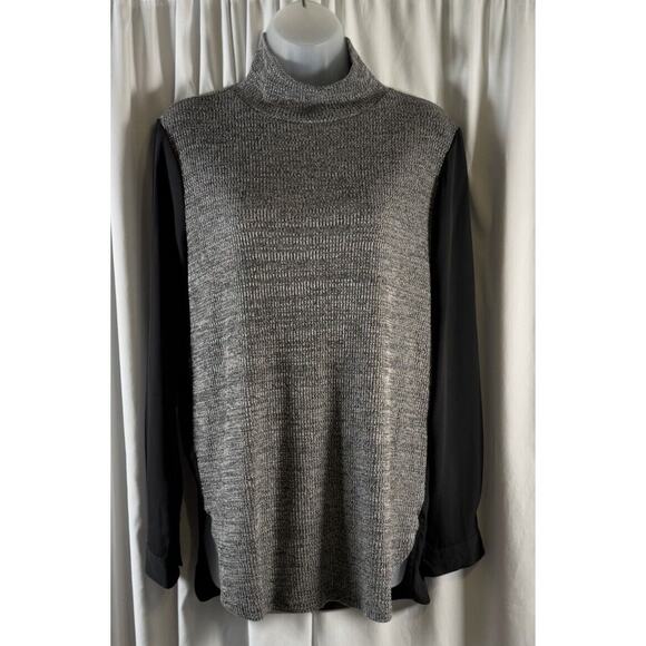 Ann Taylor LOFT Mock Neck Media Sweater-Top, Gray & Black, Sz: M, 73-59 - Picture 1 of 16